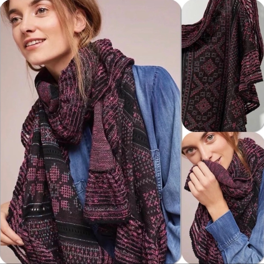 Anthropologie Cecilia Prado Mia Metallic Ruffled Scarf / Wrap NWT Retail $178
